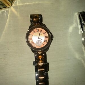 Vince Camuto Black and Rose Gold Studded Watch